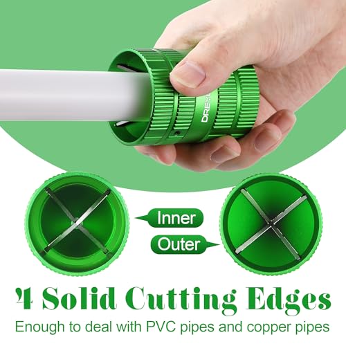 Dreyoo Deburring Cutters, Copper PVC Tube Reamer Tool Plumbing Tools 1/4'' to 1-5/8'' Inner Outer Reamer Pipe Tubing Chamfer for Metal PVC PPR Copper Brass Aluminum(Green)