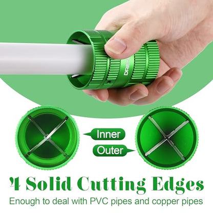 Dreyoo Deburring Cutters, Copper PVC Tube Reamer Tool Plumbing Tools 1/4'' to 1-5/8'' Inner Outer Reamer Pipe Tubing Chamfer for Metal PVC PPR Copper Brass Aluminum(Green)