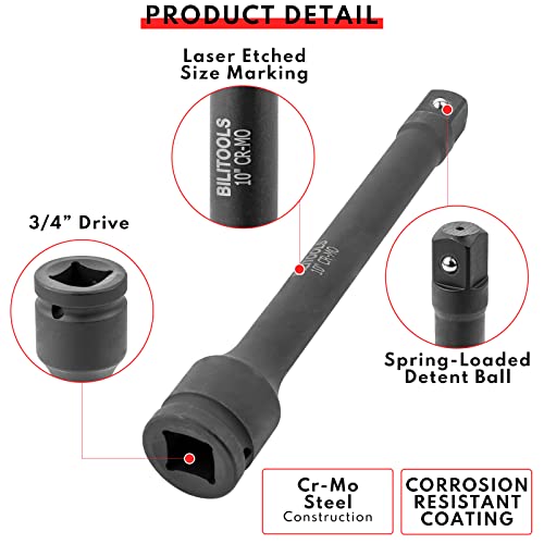 BILITOOLS 3Pcs 3/4" Drive Impact Extension Bar Set, 4" 6" 10", Cr-Mo Steel - style: Impact Extension Set