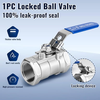 2 Pack 304 Stainless Steel Ball Valves, 3/4" NPT Female Standard Port Shut Off Valve with Locking Handle Heavy Duty 1000 WOG for Home and Industrial (3/4 Inch) - size: 3/4 Inch