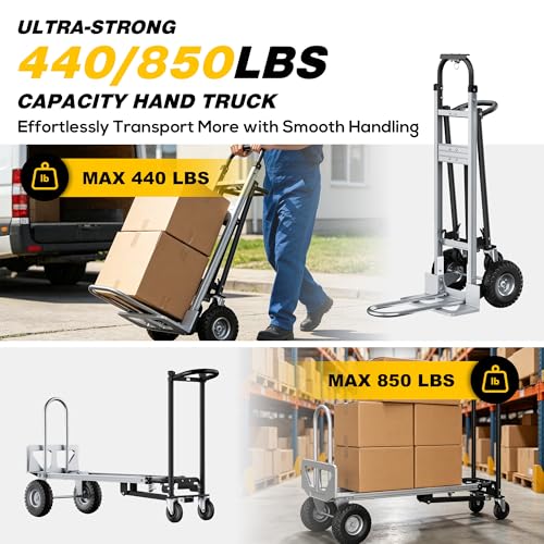 LDHTHOPI 4-in-1 Convertible Hand Truck Dolly, 850Lbs Heavy Duty Folding Cart with Wheels & Non-Slip Handle, Aluminum Alloy Portable Dolly for Moving Home, Office, Warehouse (Black) - color: Black-large