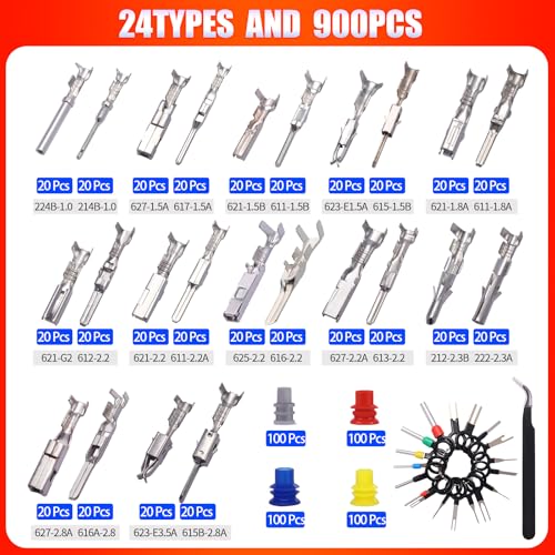 900Pcs 24Types of Pin Connector Kit and Terminal Pins with Crimping Tool - size: Type2