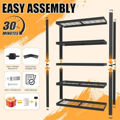 Heavy Duty 5 Tier Metal Garage Shelving, 72" H × 35" W × 16" D - size: 62"H × 27.6"W × 12"D