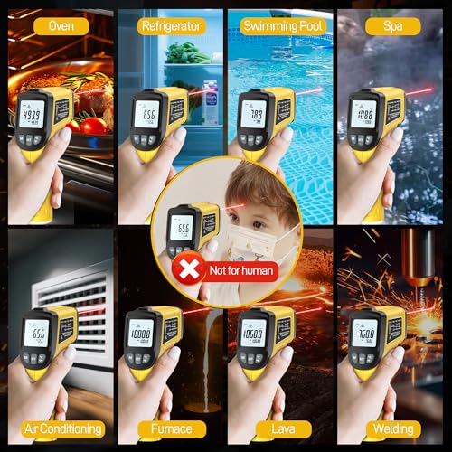 Infrared Thermometer Gun, Infrared Temperature Gun for Cooking, Laser Thermometer Gun -58℉~1076℉ with Adjustable Emissivity & Max/Min, Suitable for Industry, ovens, HVAC (Not for Human) - color: Yellow