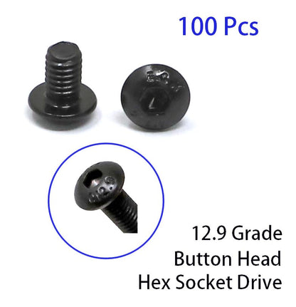 iexcell 100 Pcs M4 x 6mm Thread Pitch 0.7 mm Alloy Steel 12.9 Grade Hex Socket Button Head Cap Screws Bolts Kit, Black Oxide Finish - size: M4 x 6mm