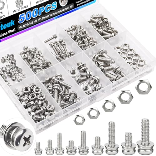 mxuteuk 500PCS Nut and Bolt Assortment Kit,M2 M2.5 M3 M4 M5 Machine Screws,304 Stainless Steel Small Metric Screw and Nuts for DIY Projects,Electronics,Repairs - size: SS M2 M2.5 M3 M4 M5