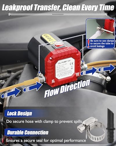 Oil Extractor Pump 12V 80W, Upgraded DIY Oil Change Pump w/ Auto Overload - color: Red