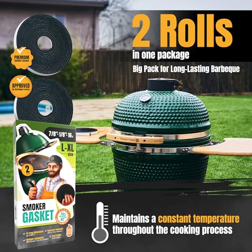 Gasket for Big Green Egg Large/XL/XXL - 2-Pack x 8 FT Smoker Gasket Seal - BGE Gasket 7/8" x 1/8" Felt - Compatible with Big Green Egg - Accessories & Parts for Grill by Smoker Chef - style: For L/XL/XXL BGE 2-Pack
