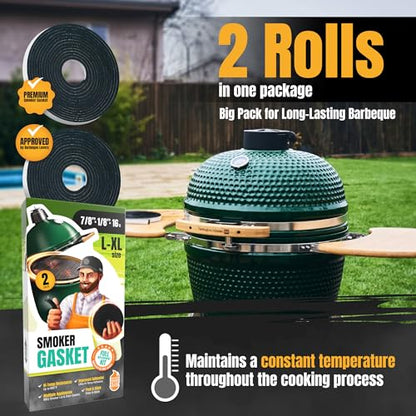 Gasket for Big Green Egg Large/XL/XXL - 2-Pack x 8 FT Smoker Gasket Seal - BGE Gasket 7/8" x 1/8" Felt - Compatible with Big Green Egg - Accessories & Parts for Grill by Smoker Chef - style: For L/XL/XXL BGE 2-Pack