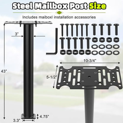 43" Black Metal Mailbox Post for Outside - size: 43" Post
