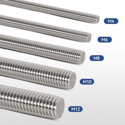 4 Pcs 304 Stainless Steel M6 Threaded Rod,12"(305mm) - size: M6x305mm