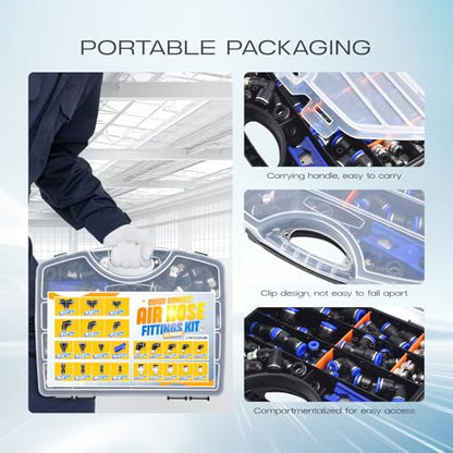 cnaodun 53 Pcs Air Line Quick Connect Fittings Kit 1/8" 1/4" 3/8" 1/2" Push to Connect Fittings Quick Connect Air Hose Fittings Quick Release Pneumatic Kit - size: Quick Connect Fittings Kit (53 Pcs)