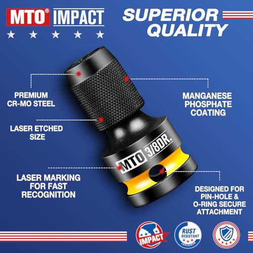MTO 3/8-Inch Square Drive to 1/4-Inch Hex Socket Adapter, 2PCS Quick Release Impact Bit Holder, for Impact Wrench Ratchet, CR-MO - size: 3/8" Drive