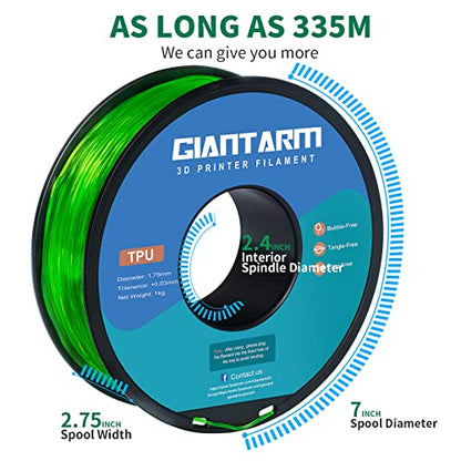 GIANTARM TPU Filament 1.75mm Flexible Soft 3D Printer Consumables Green,95A 1kg Spool (2.2 lbs.), Dimensional Accuracy +/- 0.05 mm - color: Tpu-green-1