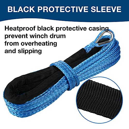 3/16" Synthetic Winch Rope 50 ft 8,500 lb UHMWPE Winch Cable Replacement Kit with Protective Sleeve, Thimble, Compatible with ATV UTV Truck Winches, Blue - color: Blue, size: 3/16 In x 50 Ft Standard