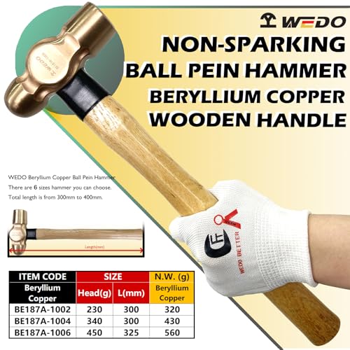 WEDO 3PCS Ball Pein Hammer,1/2lb+3/4lb+1lb Non-Sparking Ball Peen Hammer with Wooden Handle, Beryllium Copper,Non-Magnetic,Die-forged,Corrosion Resistant,BAM & FM Certificate,DIN Standard - color: Beryllium Copper, size: 3pcs-setA