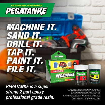 PEGATANKE - Black 2 Part Epoxy Resin & Cold Weld Adhesive | High Strength Liquid Metal Glue for Fuel Tanks & General Repair | High Temperature Epoxy for Cold Welding Waterproof Bonds (1.48 oz)