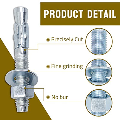 3/8 Concrete Anchors, Zinc-Plated Steel Wedge Anchors, 20 Pack - size: 3/8" x 2-3/4"