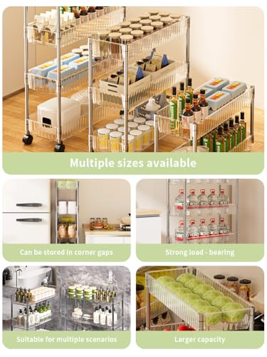 Sooyee Slim Clear 3-Tier Plastic Rolling Utility Cart with Wheels - color: Clear, size: Slim 3 Tier