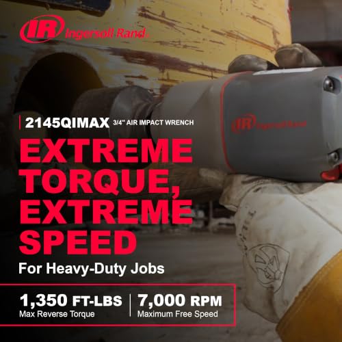 Ingersoll Rand 2145QiMAX 3/4" Drive Air Impact Wrench – Quiet Technology, 1,350 ft-lbs Powerful Reverse-Torque Output, 7-Vane Motor, Steel Hammer Case - style: 2145QIMAX - Standard Anvil