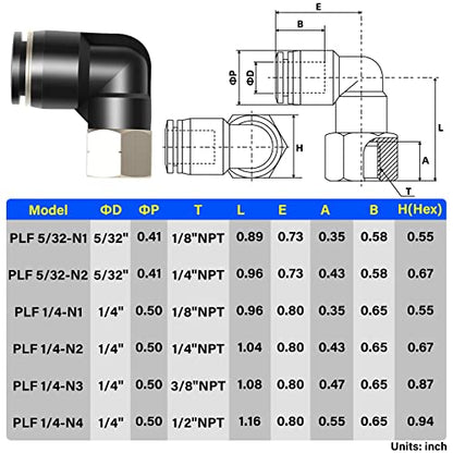 TAILONZ PNEUMATIC Female Elbow 1/4 Inch Tube OD x 1/8 Inch NPT Thread 90 Push to Connect Fittings PLF-1/4-N1 (Pack of 10) - size: 1/4'' OD 1/8''FNPT