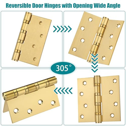 6 Pack Gold 4'' Ball Bearing Door Hinges, 4 x 4 Inch Exterior Door Hinge - color: Gold
