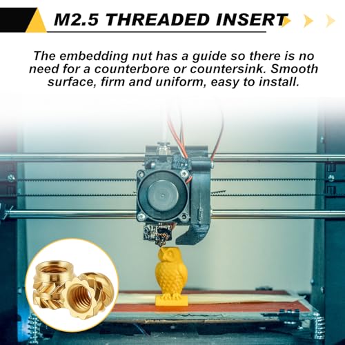 Yaocom 300 Pcs M2.5 Threaded Inserts M2.5 x D3.5 x L4 Heat Set Inserts Brass 3D Printing Knurled Metric Nuts for Plastic, 3D Printing Components - size: M2.5 x D3.5 x L4