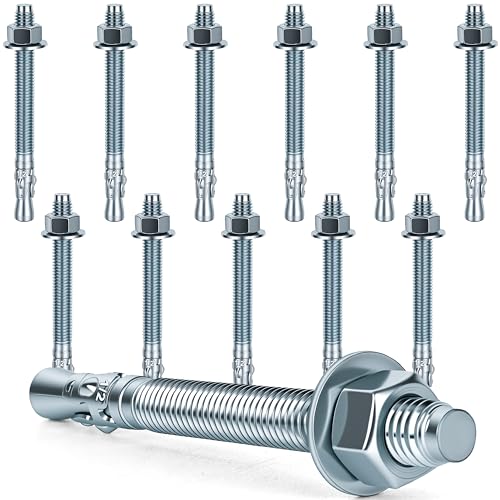 1/2 x 5-1/2 inch Wedge Anchors, 12 pcs Concrete Screw and Anchor Kit, Galvanized Concrete Anchors, Concrete Wall Anchors and Brick Anchors, Suitable for Concrete Floors and Walls - size: 1/2 x 5-1/2In
