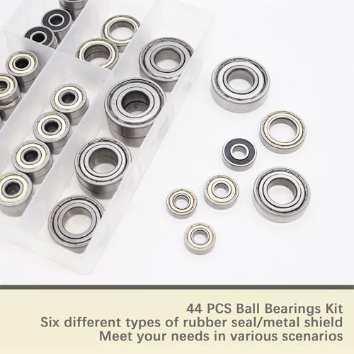Dianrui 608RS/ 608ZZ/ 698ZZ/ 628ZZ/ 6903ZZ/ 6003ZZ/ 6203ZZ - 44 PCS Ball Bearings Assortment Kit, Carbon Steel Deep Groove Bearing for Furniture Wheel, Roller Skates, 3D Printing and ect—7 Size - size: 608RS/ 608ZZ/ 698ZZ/ 628ZZ/ 6903ZZ/ 6003ZZ/ 6203ZZ