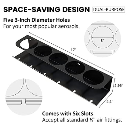 UNITEDPOWER Pneumatic Tool Holder/Aerosol Rack Combo, Wall Mounted Spray Can Bottle Holder, Air tool organizer, for Garage and Workspace, 5 Cans and 6 slots - style: Air Tool Holder-Basic