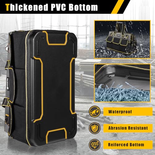 17 in Tool Bag For Men with Waterproof Molded Base, High Capacity Wide Mouth Tote, Construction Worker Electricians Tool Bags, Large Tool Bag Organizer for Men Women (GREY) - size: 17 inches