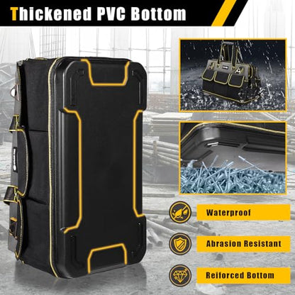 20 in Tool Bag For Men with Waterproof Molded Base, High Capacity Wide Mouth Tote, Construction Worker Electricians Tool Bags, Large Tool Bag Organizer for Men Women (Grey) - size: 20 inches