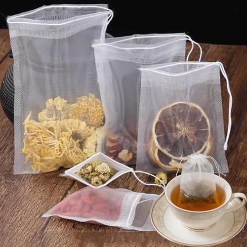 50PCS Multiple Size Empty Drawstring Teabags Nylon Disposable Clear Filter Bags for Coffee Spice Tea Filters Kitchen Teaware (6x8cm) - color: 6x8cm
