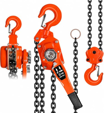 3 Ton Manual Lever Chain Hoist, 6600 LBS Heavy Duty Come Along Ratchet Puller, 20 FT G80 Alloy Steel Chain with Dual Pawl Brake for Auto Repair, Warehouse, Farm