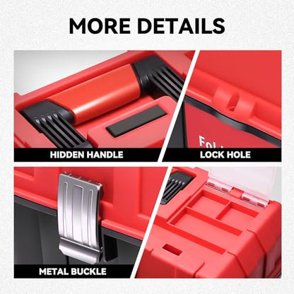 Auto Dynasty 3-Layer Folding Tool Box, Portable w/Non-Slip Handle Tray, Red - color: Red, size: 3-Layer
