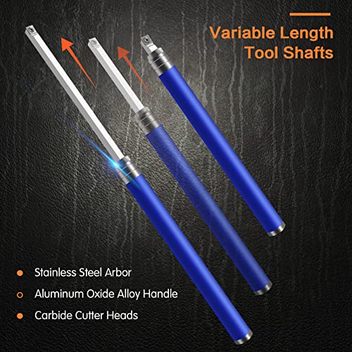 Carbide Tipped Wood Turning Tools Set, Lathe Rougher Finisher Swan Neck Hollowing Tools and Interchangeable Aluminum Alloy Grip Handle with Diamond Round Square Carbide Inserts - color: 6 in 1