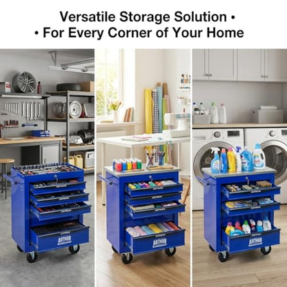 Rolling Tool Chest,Stainless Steel Worktop,Blue,5‑Drawer - color: Blue, size: 5-Drawers