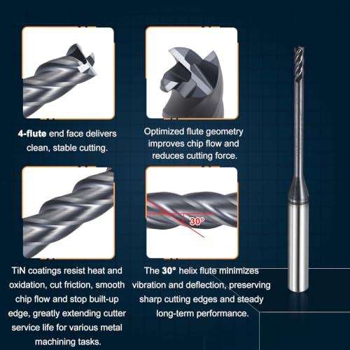 2mm Carbide End Mill, 25mm Cut L, 50mm L, 4mm Shank, Black - color: Black, size: 2mm Dia,25mm CL,50mm L,4mm Shank
