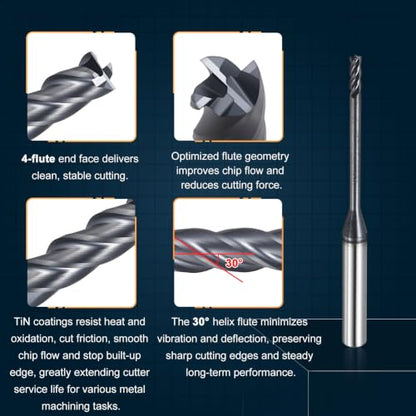 2mm Carbide End Mill, 25mm Cut L, 50mm L, 4mm Shank, Black - color: Black, size: 2mm Dia,25mm CL,50mm L,4mm Shank