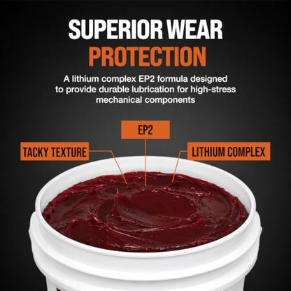 Republic Oil Premium Red #2 EP2 Lithium Complex Multi Purpose Grease Pail 35 lb – High Temp Extreme Pressure Wheel Bearing Grease for Chassis, 5th Wheels, Agriculture & Construction Made in USA - size: 35 lb Pail