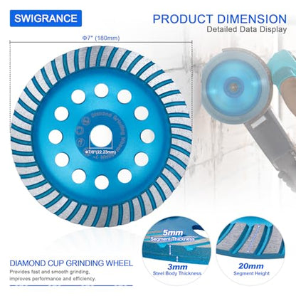 Diamond Concrete Grinding Cup Wheels 180mm 7" Turbo Row Segment, Fits 7/8" Arbor, Shaping Polishing Cleaning Concrete Masonry Marble Granite Brick - style: 7" Turbo Row