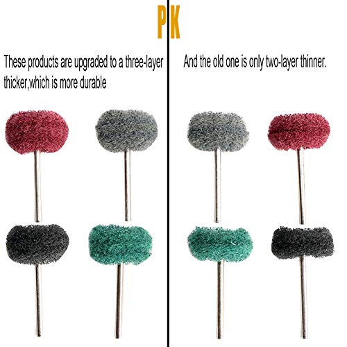 FPPO 50PCS Abrasive Buffing Polishing Wheel Set for Rotary Tool,Mini scouring pad Brush Polishing kit, Removal of Rust,Deburring on Metal Surface,with 3mm Mandrel - style: mix50pcs