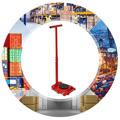 Machinery Mover, 6 Ton 360° Rotation Heavy Duty Dolly Skate Roller Trolley Cargo Moving Tool 4 Rollers with Handle