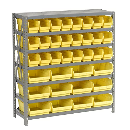 Global Industrial 7 Shelf Steel Shelving with (36) 4" H Plastic Shelf Bins