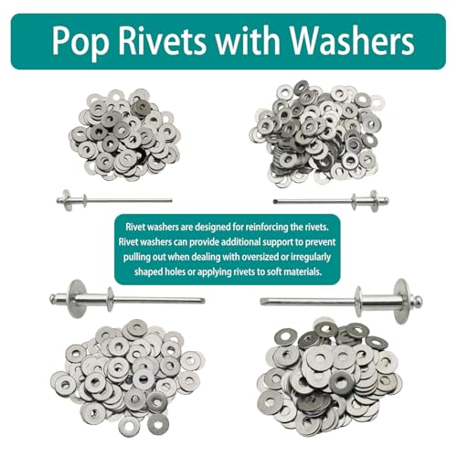 940Pcs 14 sizes Silver Pop Rivets with Washer 3/32" 1/8" 5/32" 3/16" blind rivets for metal Dome Head - color: Silver