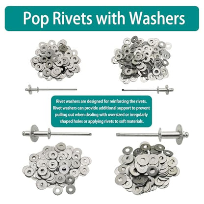 940Pcs 14 sizes Silver Pop Rivets with Washer 3/32" 1/8" 5/32" 3/16" blind rivets for metal Dome Head - color: Silver