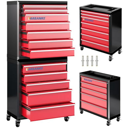 LARBANKE 12-Drawer Rolling Tool Chest with Wheels,Lockable Tool Cabinet - color: Red, size: 12 drawer tool chest