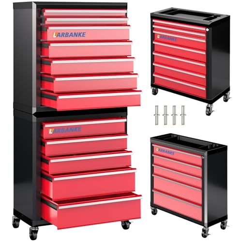 LARBANKE 12-Drawer Rolling Tool Chest with Wheels,Lockable Tool Cabinet - color: Red, size: 12 drawer tool chest