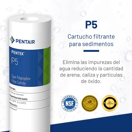 Pentair Pentek P5 Sediment Water Filter, 10-Inch, Under Sink Spun-Bonded Polypropylene Replacement Cartridge, 10" x 2.5", 5 Micron (Pack of 2) - size: Pack of 2, style: 5 Micron