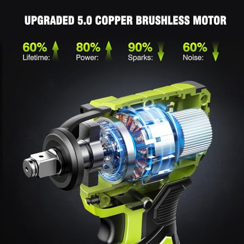 Robustrue Cordless Impact Wrench, 590Ft-lbs (800N.m) Brushless 1/2 inch, 2800RPM High Torque Impact Gun, 2x 4.0Ah Battery, Charger, 4 Sockets, Electric Impact Wrench for Car Home - size: 800N.m